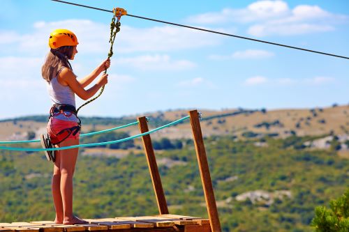 Girl at Zipline in Freeport Bahamas